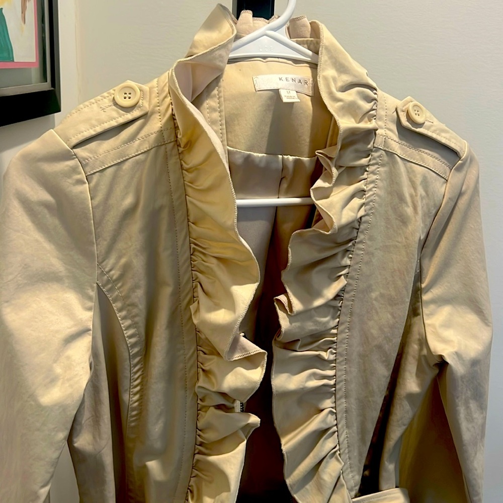 Kenar Ruffled belted zipper trench coat